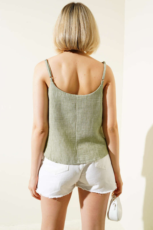 بلوزة بأشرطة كاكي