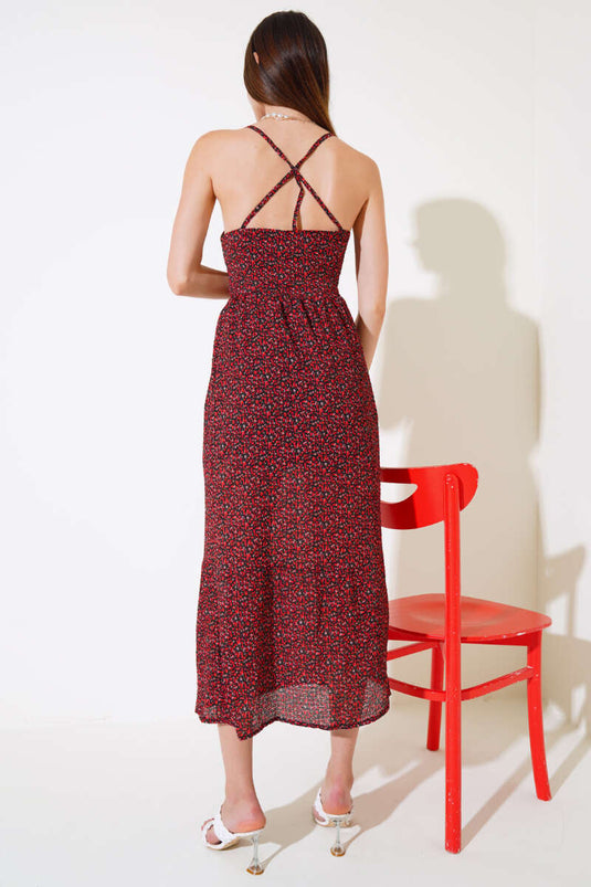 Robe courte à bretelles fleurie rouge