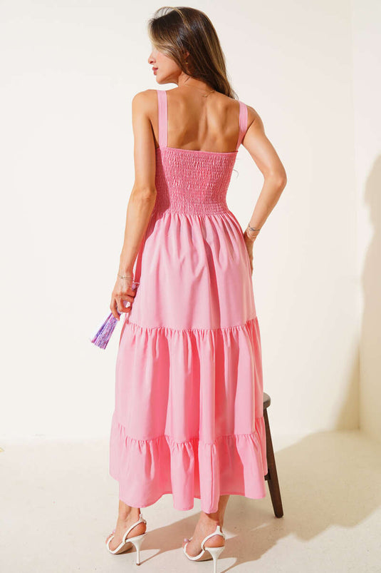 Pink Strappy Dress with Embellished Front