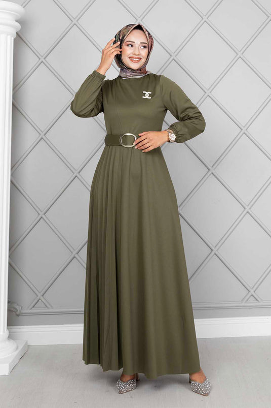 Asmara hijabjurk met riem, kaki