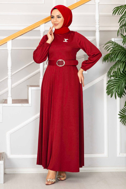 Robe Hijab Ceinturée Asmara Rouge