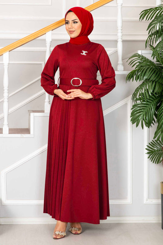 Robe Hijab Ceinturée Asmara Rouge