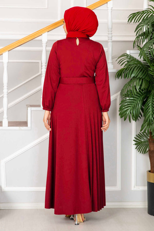 Robe Hijab Ceinturée Asmara Rouge