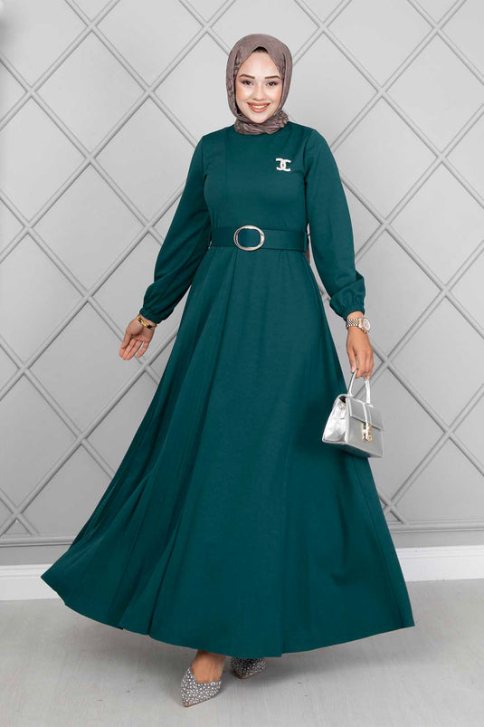 Robe Hijab Ceinturée Asmara Pétrole