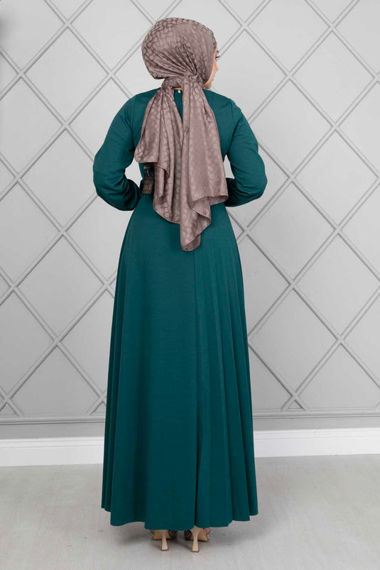 Robe Hijab Ceinturée Asmara Pétrole