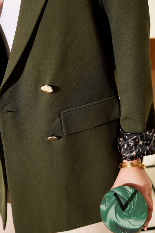 Veste croisée à imprimé léopard, kaki