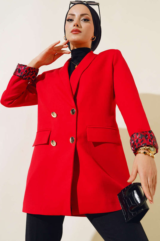 Veste croisée doublée léopard rouge