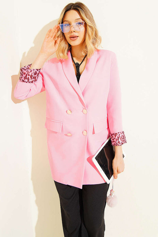 Voering met luipaardprint overslagblazer roze