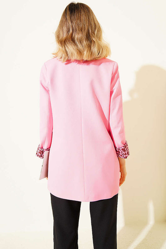 Voering met luipaardprint overslagblazer roze