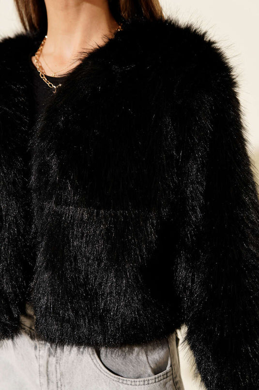 Astarlı Kısa Kürk Ceket Siyah