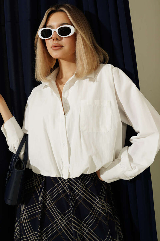 Astarlı Kısa Poplin Gömlek Ekru