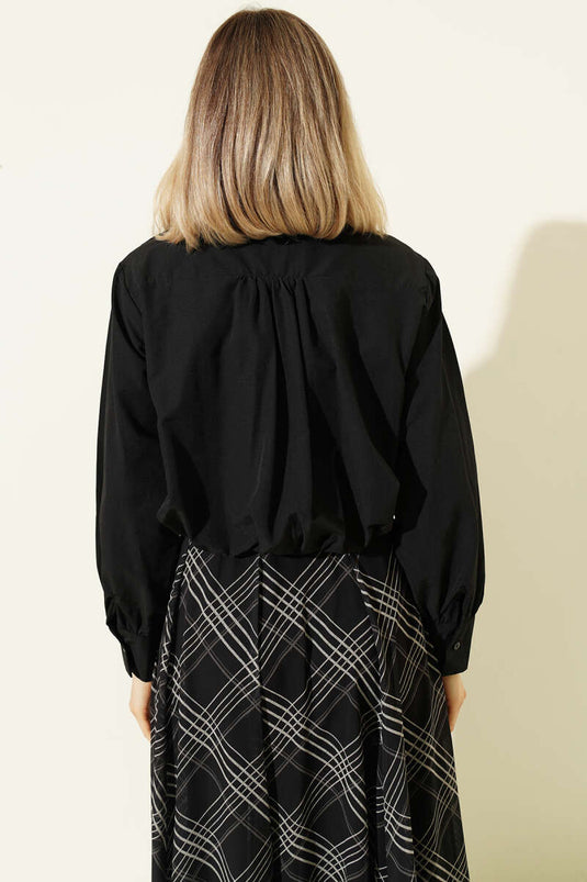 Astarlı Kısa Poplin Gömlek Siyah