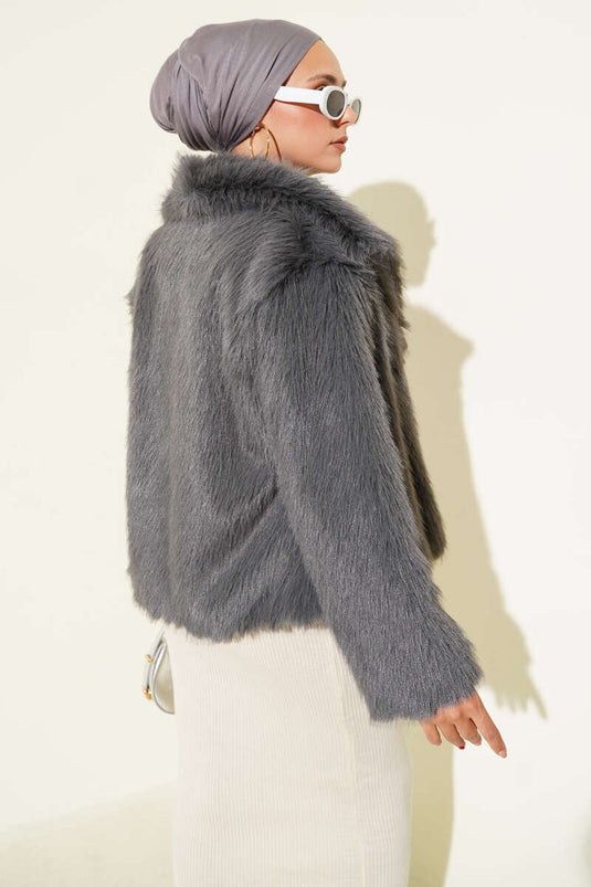 Manteau en fourrure doublé couleur fumée