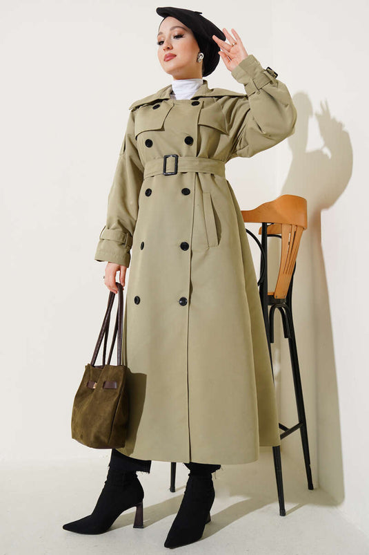 Gefütterter langer Trenchcoat mit Gürtel, Kamel