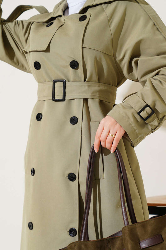 Gefütterter langer Trenchcoat mit Gürtel, Kamel