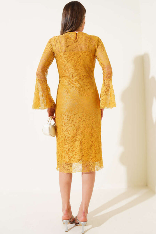 Gefüttertes Tüllkleid Senfgelb