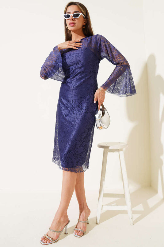 Gefüttertes Tüllkleid Marineblau