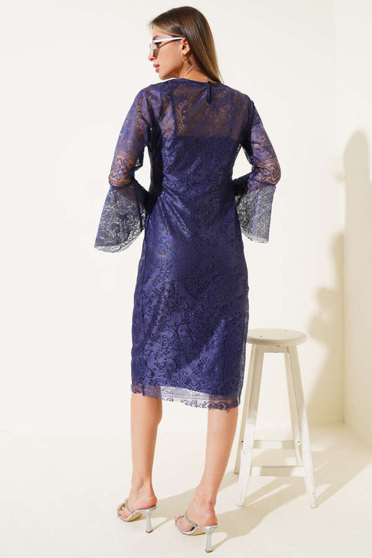 Gefüttertes Tüllkleid Marineblau