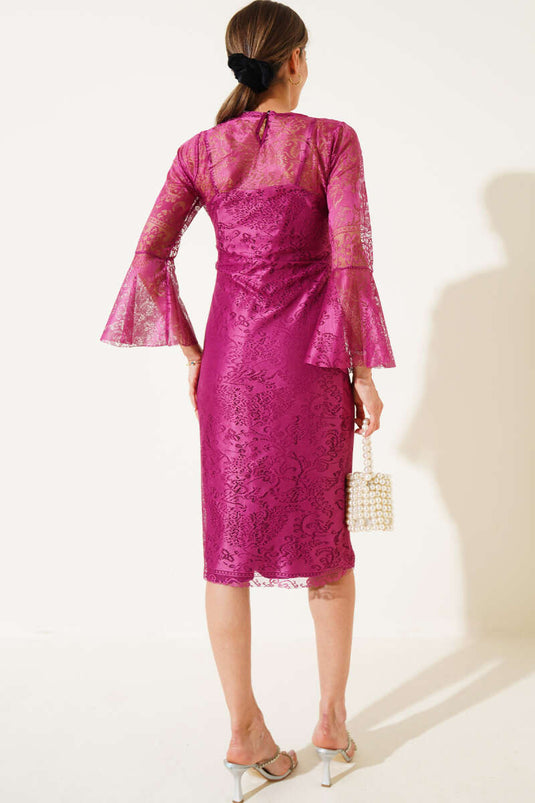 Gefüttertes Tüllkleid Pflaumenfarben