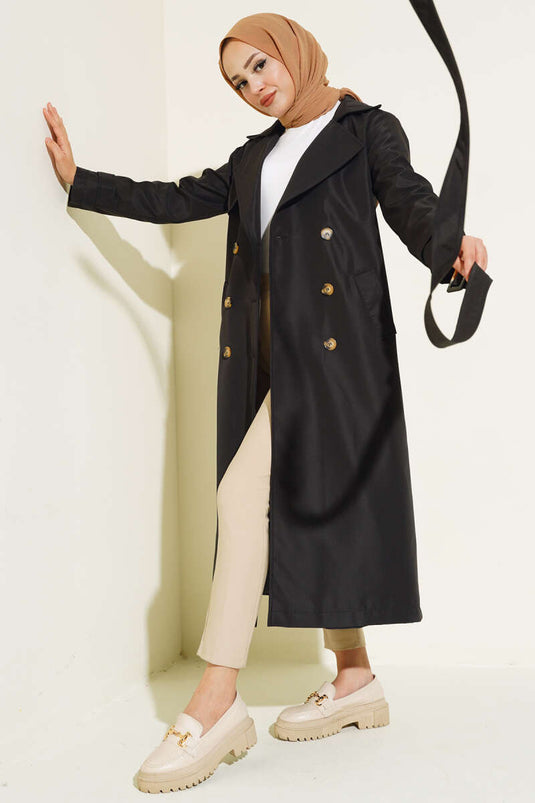 Lined Long Trench Coat Black