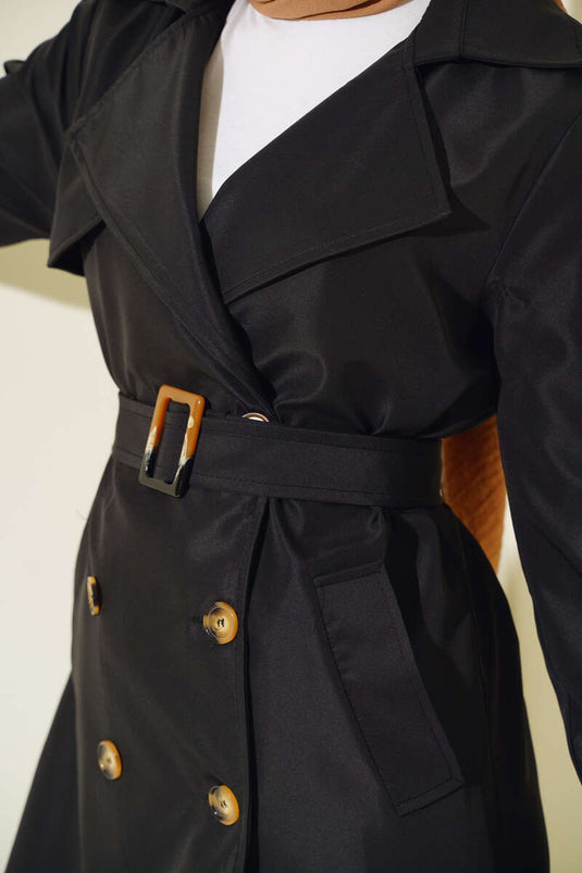 Lined Long Trench Coat Black