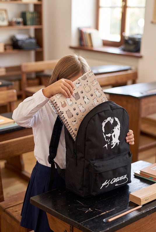 Sac À Dos Noir Avec Portrait Et Signature D'Atatürk