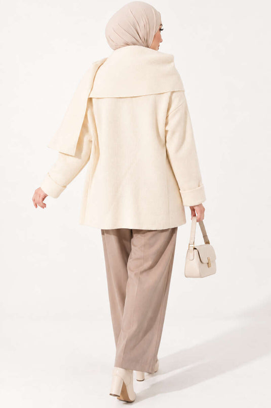 Knitted Cardigan Met Knopen, Sjaal Detail En Steen