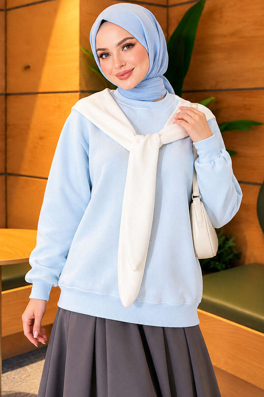 Atkı Detaylı Üç İplik Sweatshirt Bebe Mavi