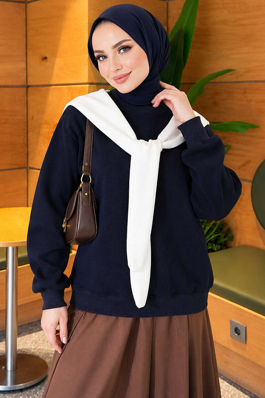Atkı Detaylı Üç İplik Sweatshirt Lacivert