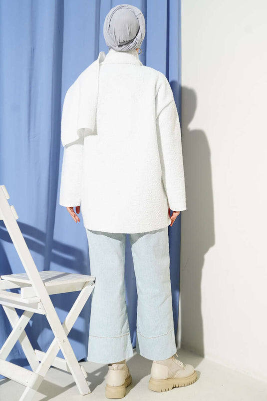 Scarfed Bouclé Jacket White