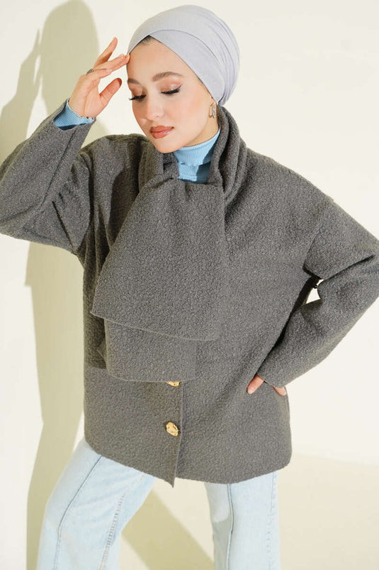 Veste Bouclé Écharpe, Gris Fumée