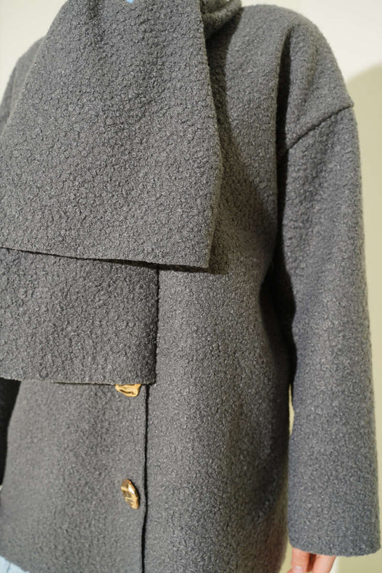 Veste Bouclé Écharpe, Gris Fumée
