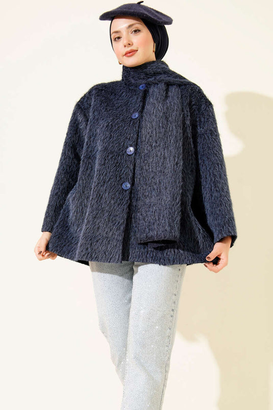 Veste à col montant boutonnée avec poches, bleu marine