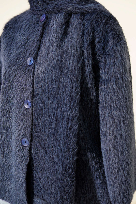 Veste à col montant boutonnée avec poches, bleu marine