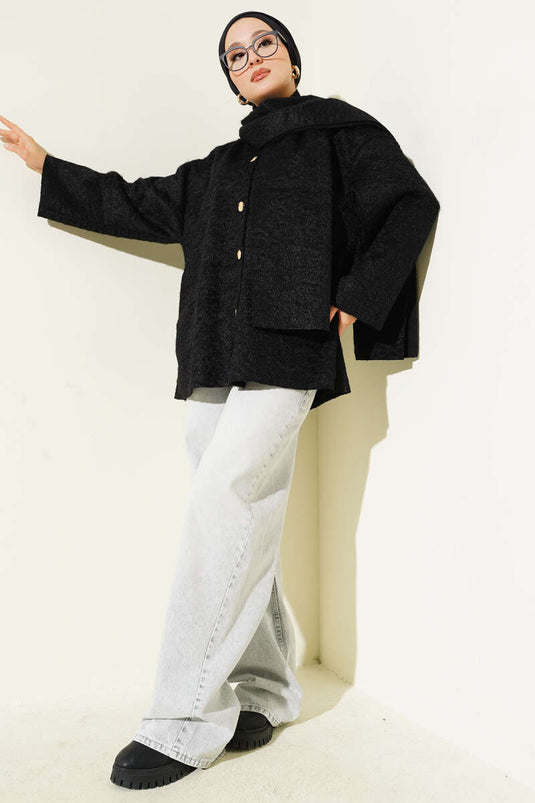 Scarfed Bearded Jacket Black