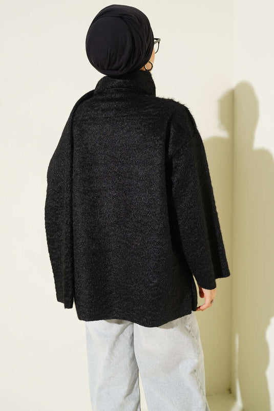 Scarfed Bearded Jacket Black