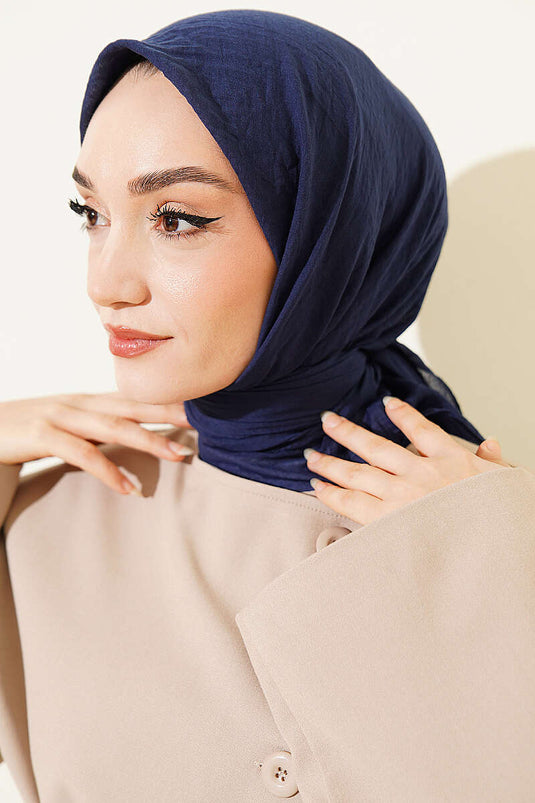Foulard fin en coton série Aya bleu marine