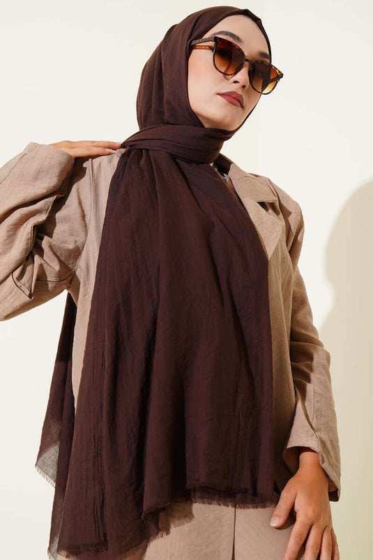 Écharpe Fine En Coton Marron Foncé Aya Series -29