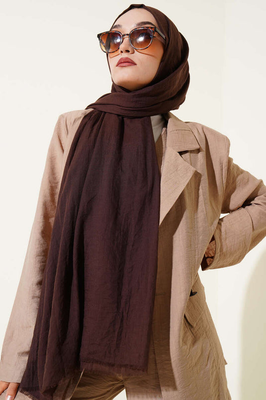 Aya Series Thin Cotton Scarf Dark Brown -29