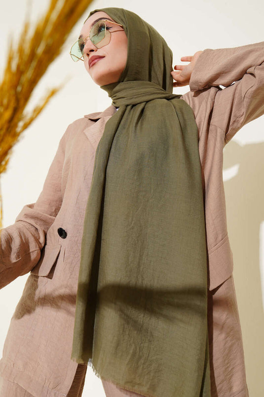 Aya Serie Dünnes Baumwollschal Khaki -80