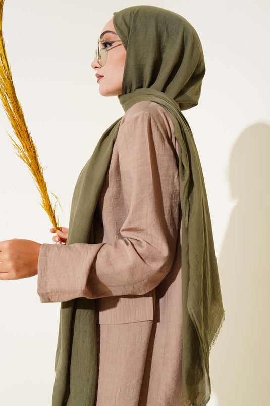 Aya Serie Dünnes Baumwollschal Khaki -80