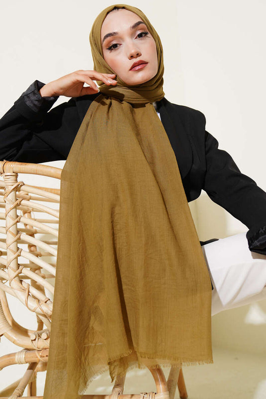 وشاح قطني رقيق من سلسلة آيا، لون أخضر زيتوني