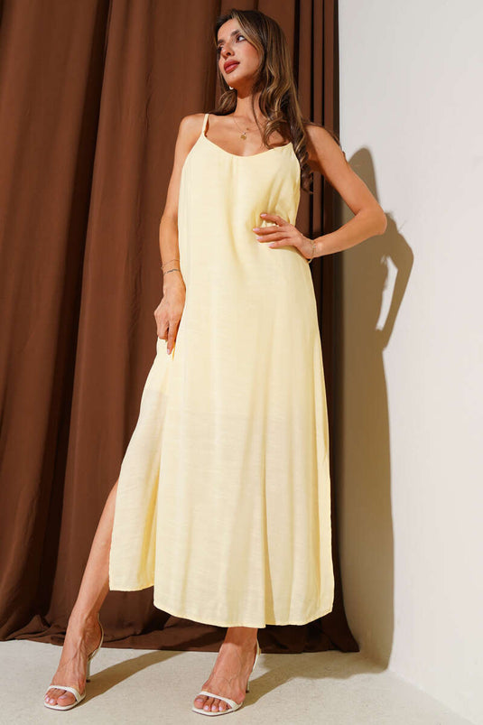 Adjustable Strap Side Slit Dress Yellow
