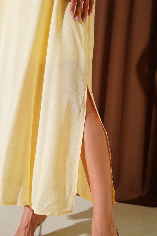 Adjustable Strap Side Slit Dress Yellow