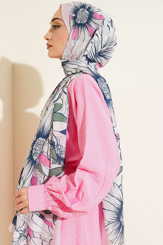 Ayçiçeği Desen Bambu Kraş Şal Pembe