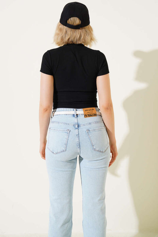 Ayı Baskılı Crop Siyah