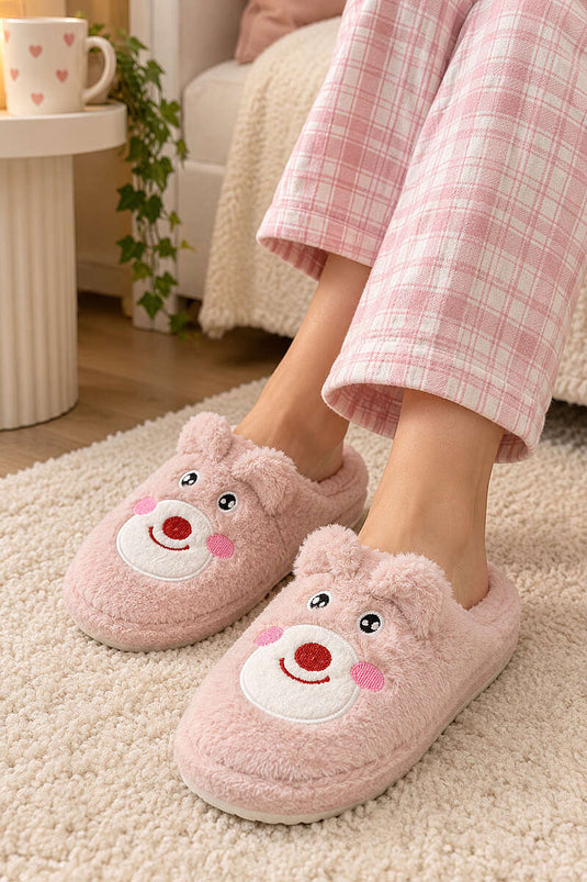 Roze Beer Patroon Huis Slippers