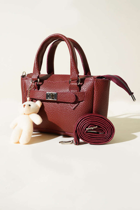 Zippered Bag with Teddy Bear Accessories, Claret Red