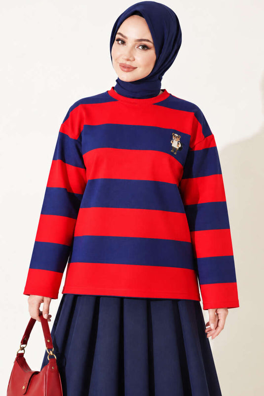 Red Bear Print Striped Tunic