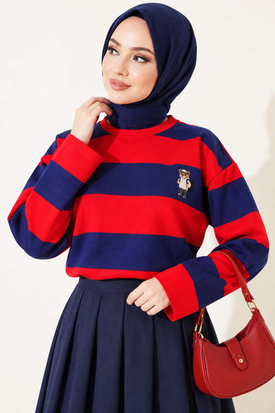 Red Bear Print Striped Tunic